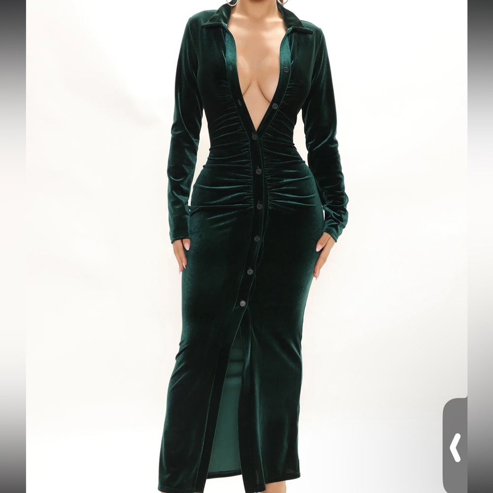 Fashion Nova Weekend Icon Velvet Maxi Dress Hunter